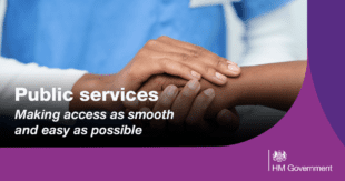 Graphic showing two people with hands on top of each other with the following wording: accessing public services - Making access as smooth and easy as possible